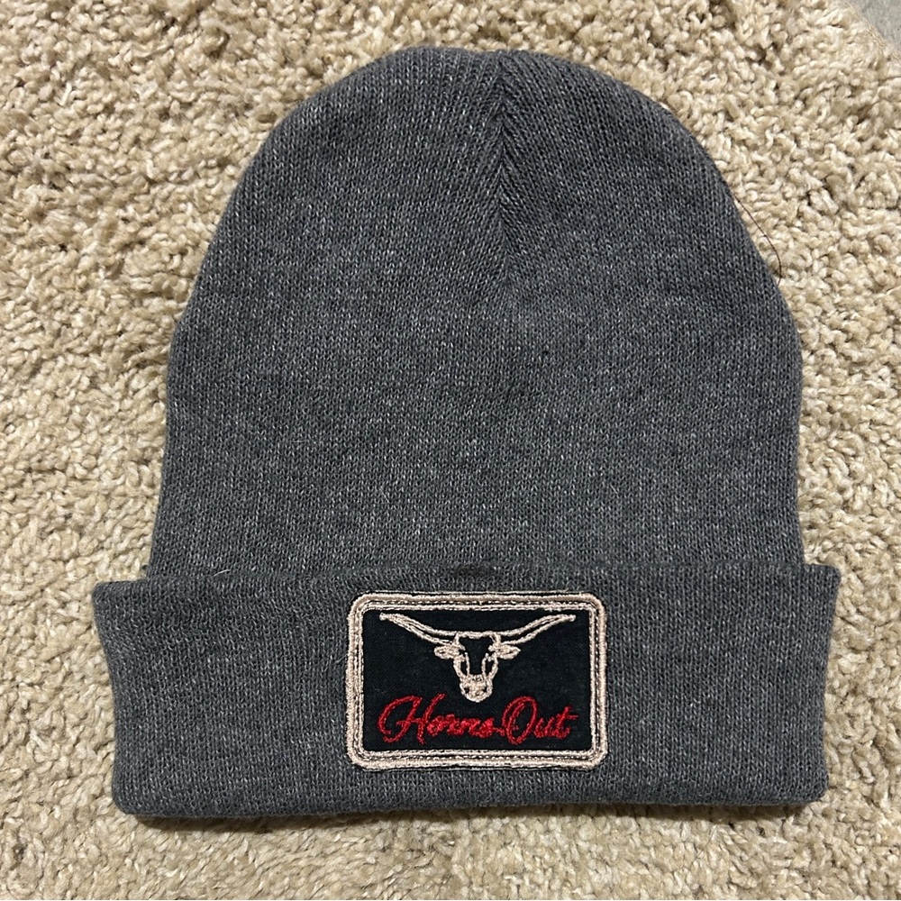 Gray Beanie with Horns Out Patch